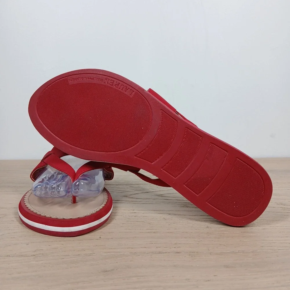 Lauren Ralph Lauren Sandals Womens 9B Red Leather Thong Comfort Casual